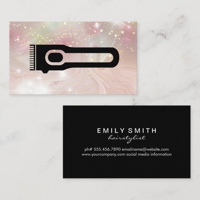 Hair Clipper | Barber | Star Dust Glow Bokeh Visitenkarte (Vorne/Hinten)