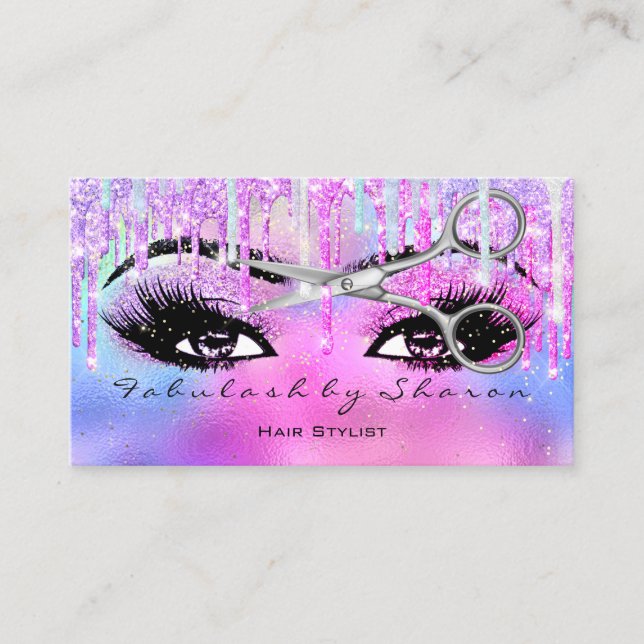 Hair Dresser Lashes Glitzer Tropfen Holograph Pink Visitenkarte (Vorderseite)