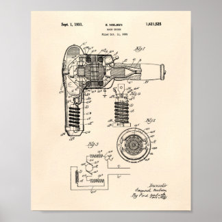 Hair Drier 1929 Patent Art Old Peper Poster