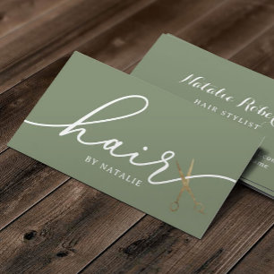 Hair Gold Scissor Sage Green Elegante Typografie Visitenkarte