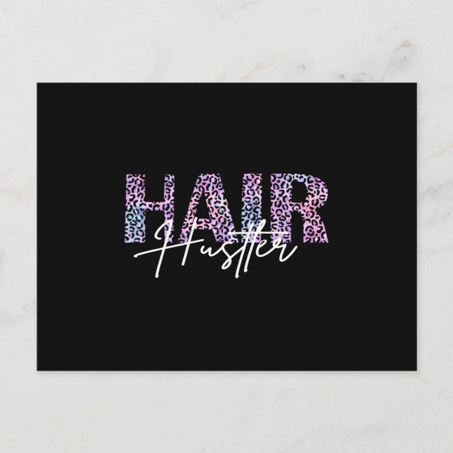 Hair Hustler Friseur Leo Print pink Postkarte (Vorderseite)