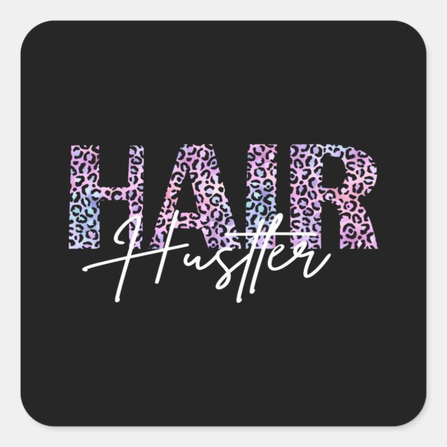 Hair Hustler Friseur Leo Print pink Quadratischer Aufkleber (Vorderseite)