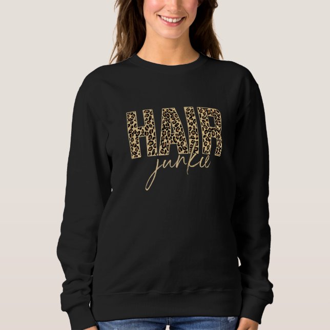 Hair Junkie Leopard Frisör Frisör Sweatshirt (Vorderseite)