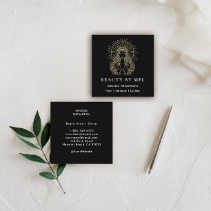 Hair Makeup Nails Lashes Tarot Goddess Schwarz-wei Quadratische Visitenkarte