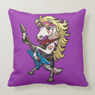 Hair Metal Glam Einhorn mit Star Guitar Cartoon Kissen