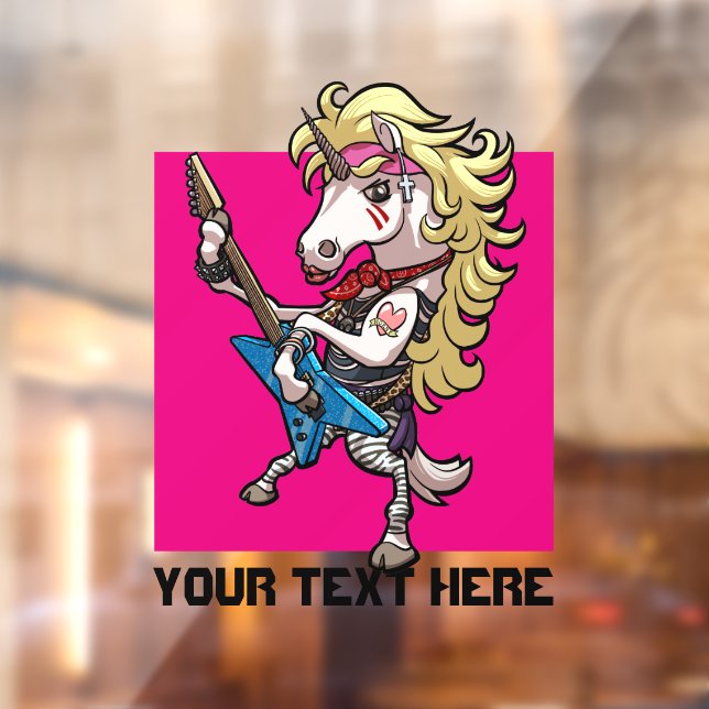 Hair Metal Glam Rock Unicorn Blue Gitarre Cartoon Fensteraufkleber (Blatt 2)