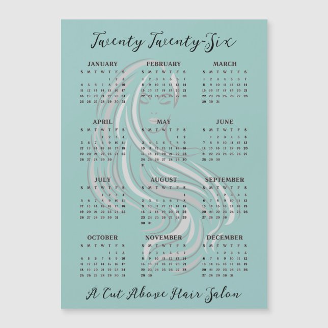 Hair Salon Design 2026 Calendar Magnetic Card Magnetkarte (Vorderseite)