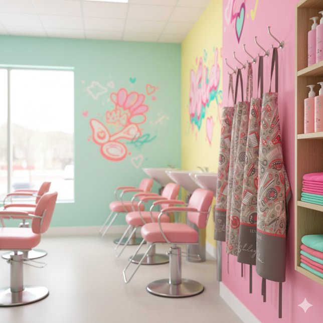 Hair salon folk pattern — taupe & coral schürze (Von Creator hochgeladen)