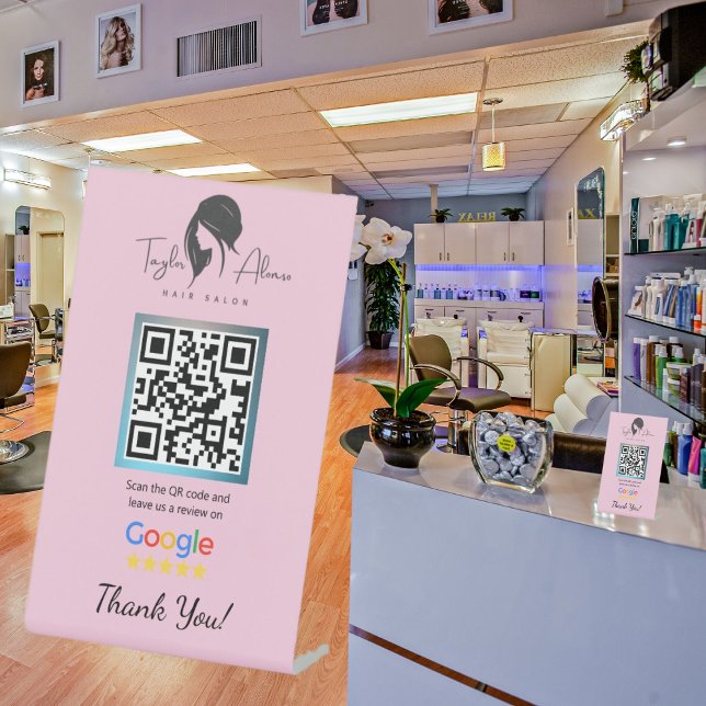 Hair Salon Google Review Pink Pedestal Sign Sockelschild (Von Creator hochgeladen)