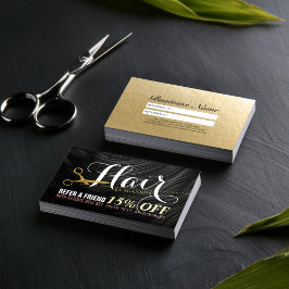 Hair Salon Hairstylist Gold Scissors Empfehlungska Empfehlungskarte