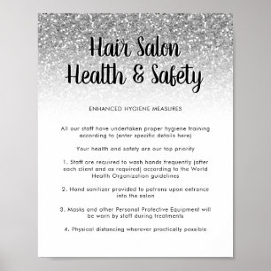 Hair Salon Health Safety Poster Silberner Glitzer