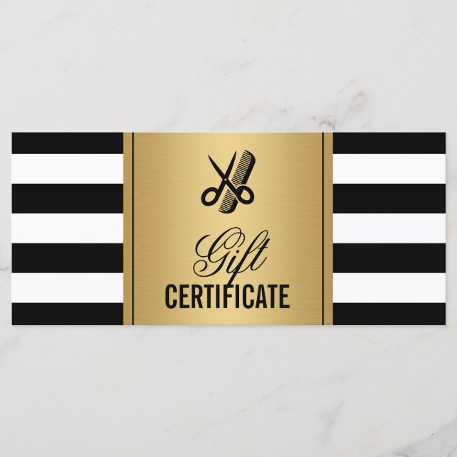 Hair Salon Logo Geschenkgutschein Gold B&W Streife (Vorderseite)
