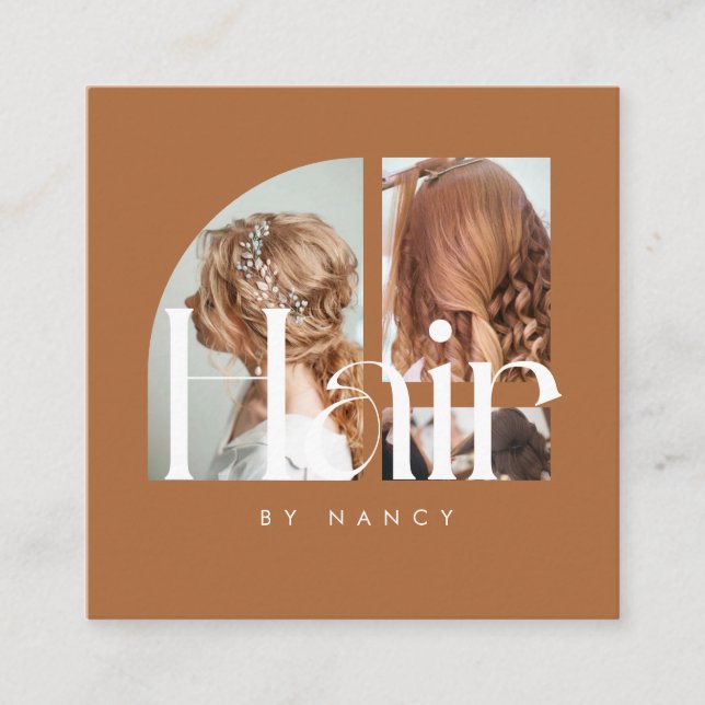 Hair Salon Photo Collage Terracotta  Quadratische Visitenkarte (Vorderseite)