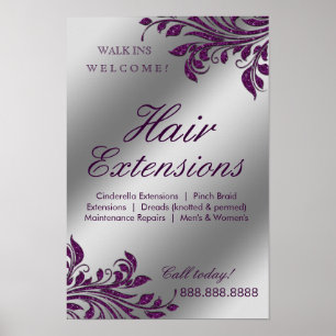 Hair Salon Poster Silver Lila Blätter Sparkle