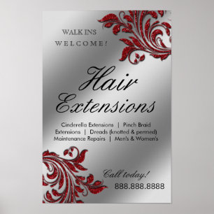 Hair Salon Poster Silver Red Blätter Sparkle