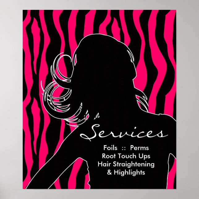 Hair Salon Posters Woman Pink Zebra Poster (Vorne)