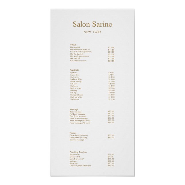 Hair Salon Service Price List Menü Poster (Vorderseite)