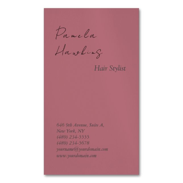 Hair stilvolle berufliche schlichte Rose Goldfarbe Magnetische Visitenkarte (Vorderseite Vertikal)