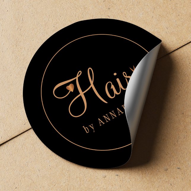 Hair styist name gold copper elegant glam logo runder aufkleber (Von Creator hochgeladen)