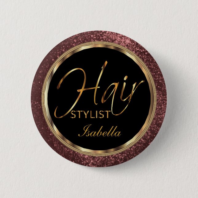 Hair Styist Rose Glitter and Black Button (Vorderseite)