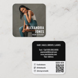 Hair Styist Template Black Qr Code Social Media Quadratische Visitenkarte