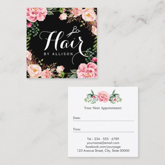 Hair Stylist Beauty Salon Chic Floral Appointment Terminkarte (Vorne/Hinten)