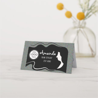 Hair stylist Black Long Hair Folded Loyalty Card Treuekarte