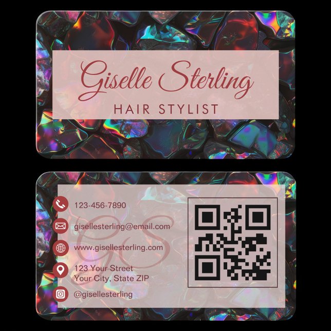 Hair Stylist Black Opal QR Code Visitenkarte (Von Creator hochgeladen)