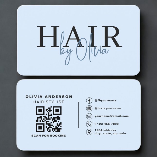 Hair Stylist Blue QR Code Professional Visitenkarte (Von Creator hochgeladen)