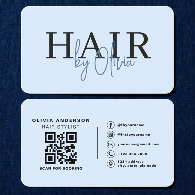 Hair Stylist Blue QR Code Visitenkarte (Von Creator hochgeladen)