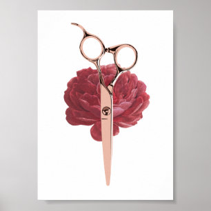 Hair Stylist Burgundy Blume & Rose Goldschere Poster