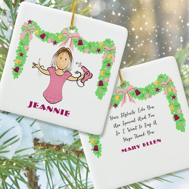 Hair Stylist Cartoon Funny Thank You Christmas Keramikornament (Von Creator hochgeladen)