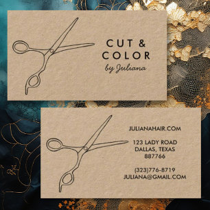 Hair Stylist Chic Scissors Line Art Minimal Kraft Visitenkarte