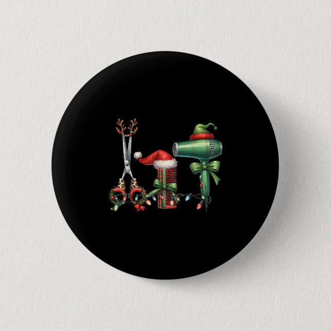 Hair Stylist Christmas Hairdresser Licensed Hairas Button (Vorderseite)