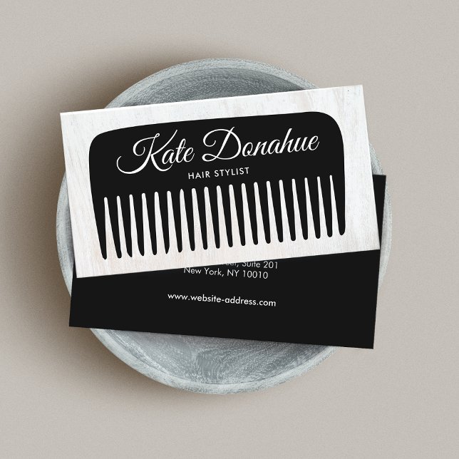 Hair Stylist Comb Beauty Salon Wood Business Card Visitenkarte (Von Creator hochgeladen)