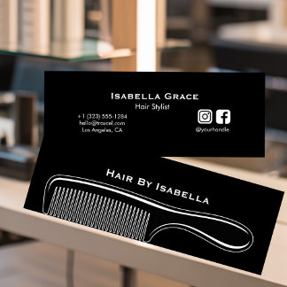 Hair stylist comb modern black hair salon branding mini visitenkarte