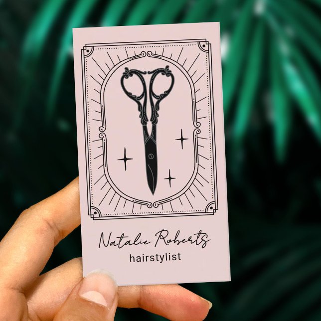 Hair Stylist Cute Scissor Doodle Blush Pink Photo Visitenkarte (Von Creator hochgeladen)