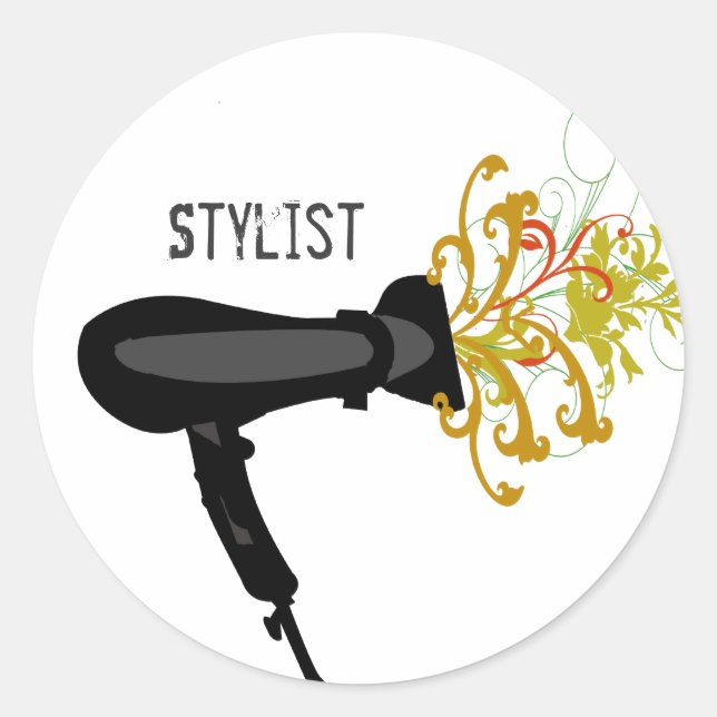 Hair Stylist Dryer Stylist Florals Runder Aufkleber (Vorderseite)