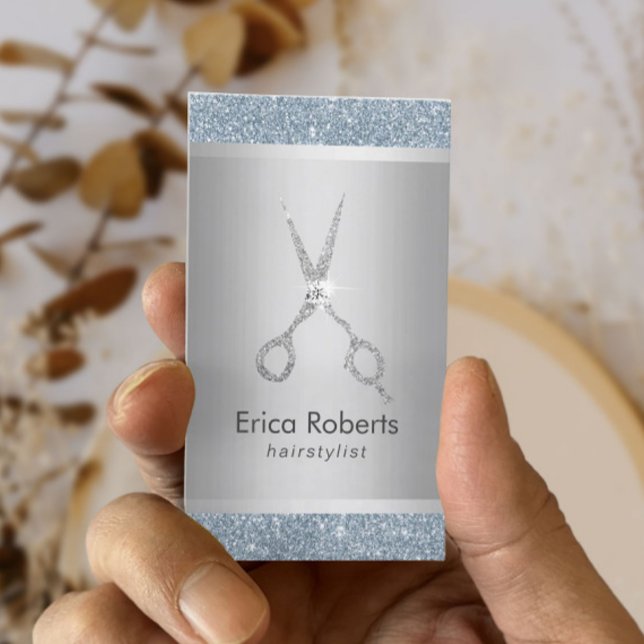 Hair Stylist Dusty Blue Silver Glitzer Ernennung Terminkarte (Von Creator hochgeladen)