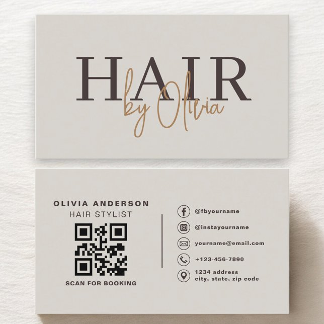 Hair Stylist Earthy Neutral QR Code  Visitenkarte (Von Creator hochgeladen)