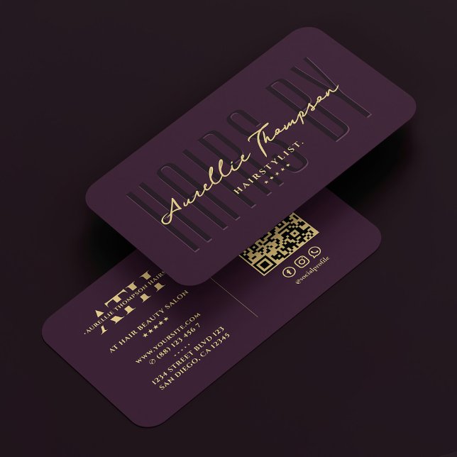 Hair Stylist Elegante Treppe Luxus Lila Visitenkarte (Hair Stylist Elegant Hairstylist Luxury Purple Business Card
)