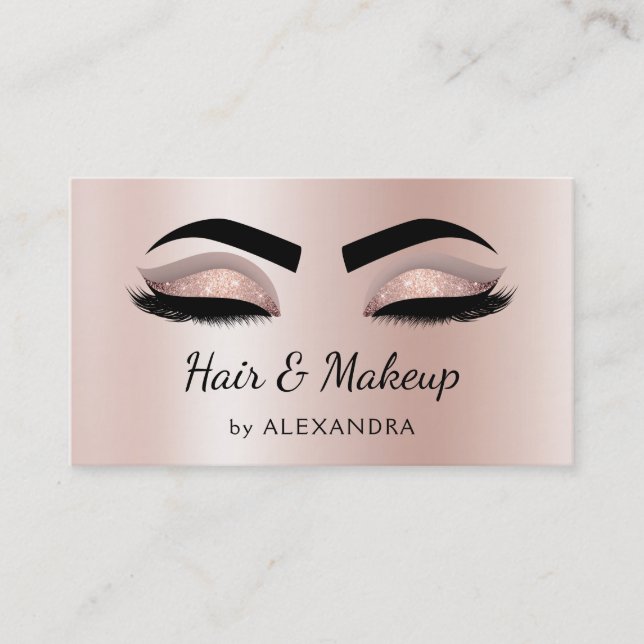 Hair Stylist Eyelash Lashes Glitzer Rose Gold Visitenkarte (Vorderseite)