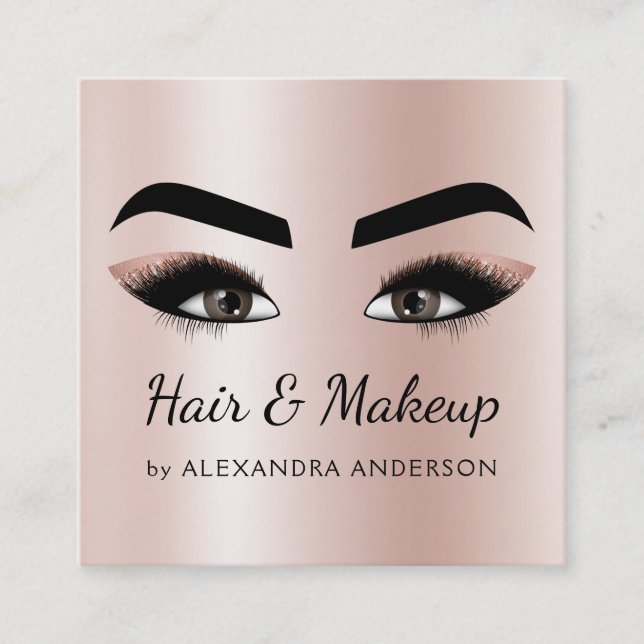 Hair Stylist Eyelash Lashes Rosa Rosa Gold Quadratische Visitenkarte (Vorderseite)