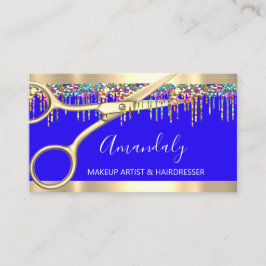 Hair Stylist Friseur Holograph Tropfen QR Blue Visitenkarte