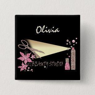 Hair Stylist Glitzer Shiny Schere Blume Schönheit Button
