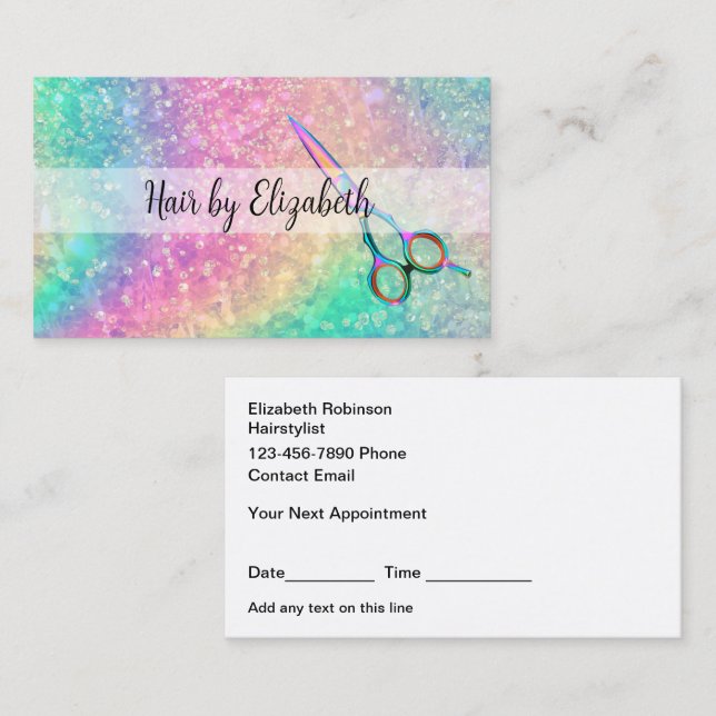 Hair Stylist Glitzy Termine Business Cards Visitenkarte (Vorne/Hinten)