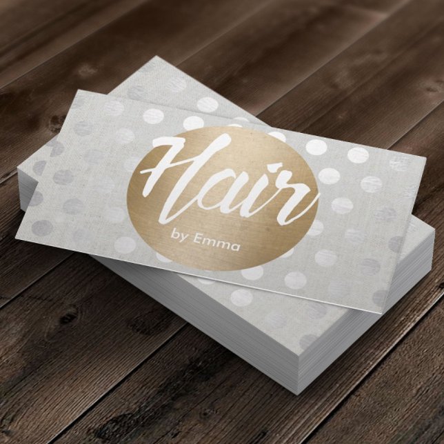 Hair Stylist Gold Circle Silver Dots Moderne Visitenkarte (Von Creator hochgeladen)