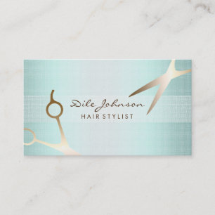 Hair Stylist Gold Glitzer Saloon Linen Sea Blue Visitenkarte