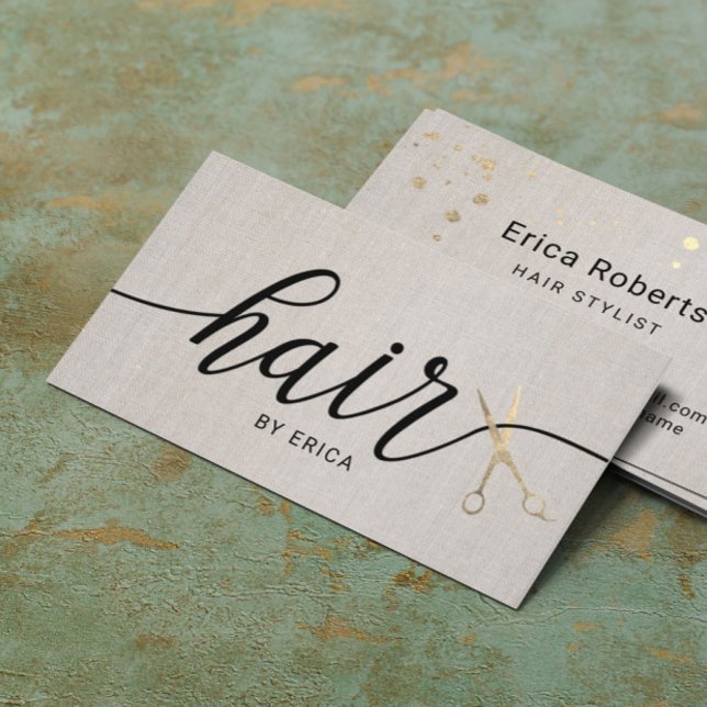 Hair Stylist Gold Scissor Typografie Elegante Line Visitenkarte (Von Creator hochgeladen)