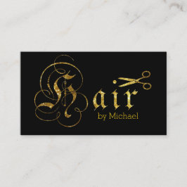 Hair Stylist Gold Scissors Script Salon #2 Visitenkarte